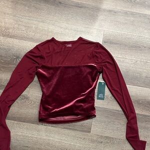 Wild Fable Velvet and Mesh Long Sleeve Top in Burgundy